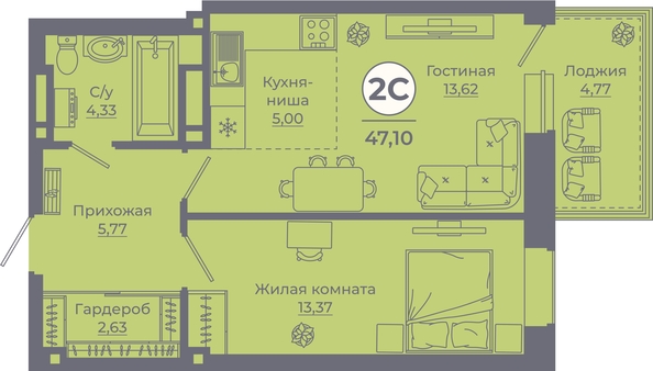 
   Продам 2-комнатную, 46.85 м², Сокольники, литера 8

. Фото 1.
