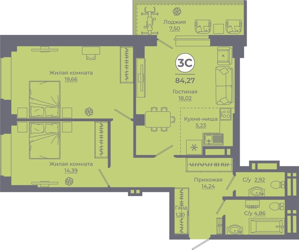 
  Продается 3-комн. квартира, 83.67 м², ЖК Сокольники, литера 8
. Фото 2.