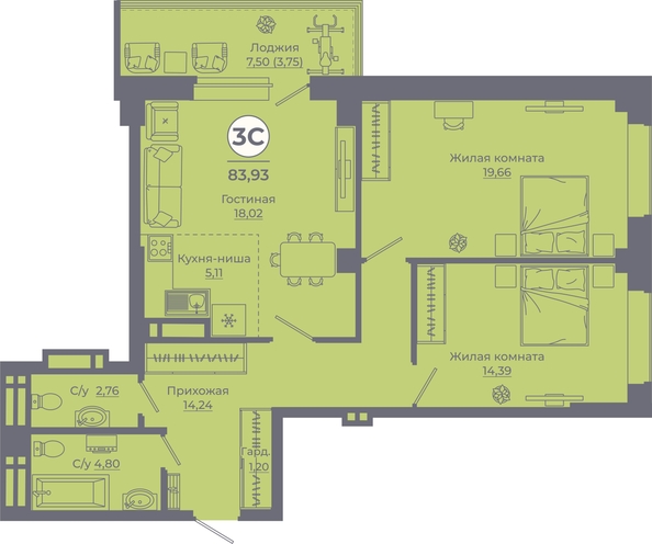 
  Продается 3-комн. квартира, 83.93 м², ЖК Сокольники, литера 10
. Фото 1.
