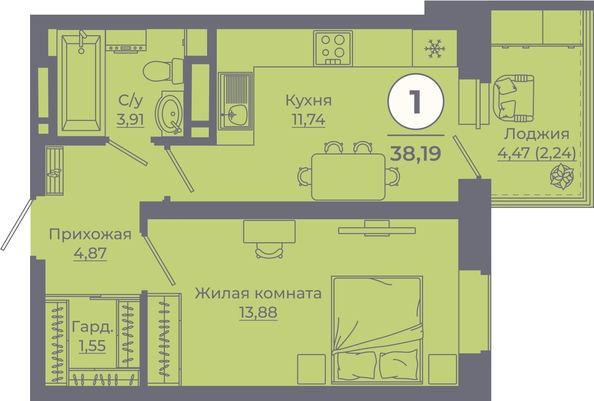 
   Продам 1-комнатную, 38.53 м², Сокольники, литера 10

. Фото 2.