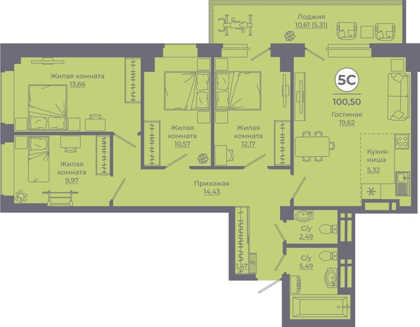 
   Продам 5-комнатную, 100.51 м², Сокольники, литера 10

. Фото 2.