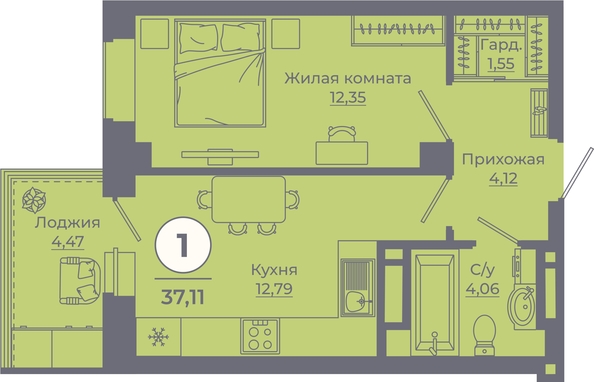 
   Продам 1-комнатную, 36.97 м², Сокольники, литера 9

. Фото 1.