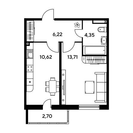 
   Продам 1-комнатную, 38.5 м², Малина Парк, дом 1

. Фото 1.