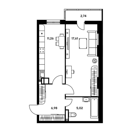 
   Продам 1-комнатную, 44.2 м², Нансена ул, 109/2

. Фото 1.