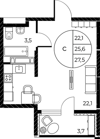
  Продается студия, 27.5 м², ЖК Панорама на Театральном, литера 1
. Фото 2.