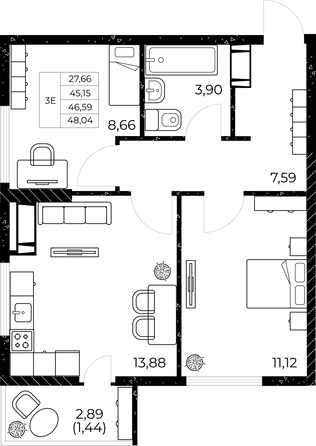 
  Продается 2-комн. квартира, 48.04 м², ЖК Звезда Столицы 2
. Фото 2.