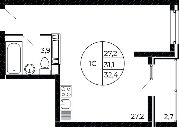 
   Продам студию, 31.85 м², Александра Невского ул, 2 лит 1.1.

. Фото 2.