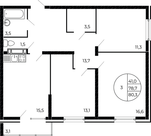 
   Продам 3-комнатную, 79.85 м², Александра Невского ул, 2 лит 1.1.

. Фото 1.