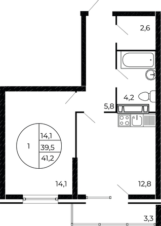 
   Продам 1-комнатную, 40.75 м², Александра Невского ул, 2 лит 1.1.

. Фото 2.