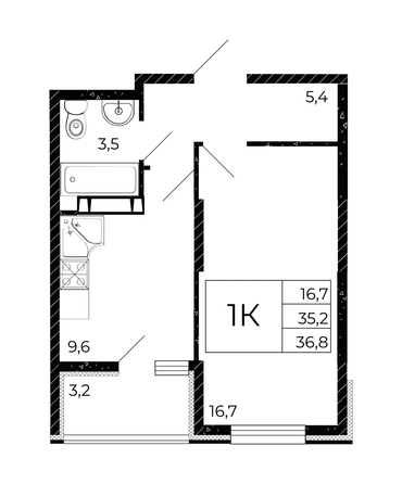 
  Продается 1-комн. квартира, 36.8 м², ЖК Флора, литера 2.1
. Фото 1.