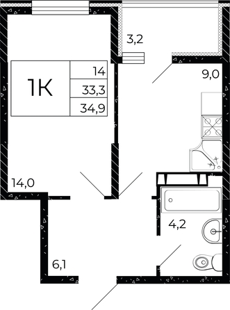 
  Продается 1-комн. квартира, 34.9 м², ЖК Флора, литера 2.1
. Фото 1.