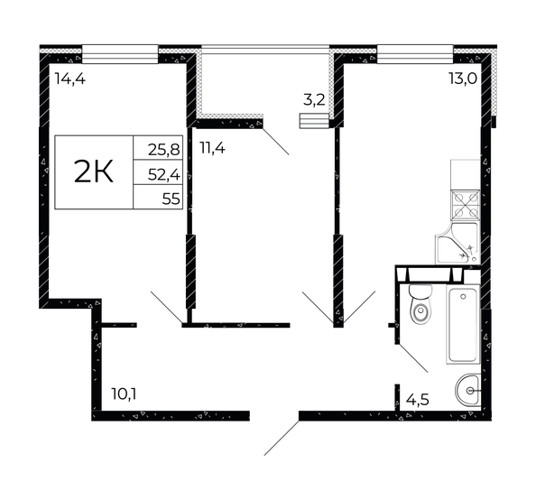 
  Продается 2-комн. квартира, 55 м², ЖК Флора, литера 3.1
. Фото 1.