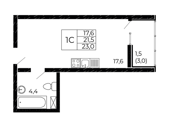 
  Продается студия 23 м², в ЖК Западные Аллеи, литера 5.2. Фото 2.