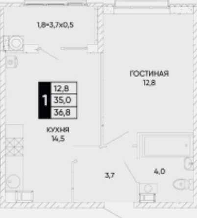 
   Продам 1-комнатную, 37 м², Левобережная ул, 6/6

. Фото 1.