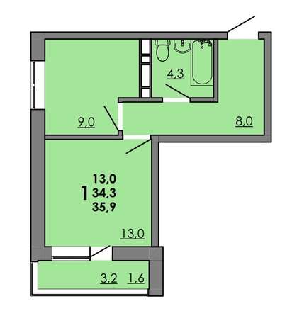 
  Продается 1-комн. квартира, 35.9 м², ЖК Gray (Грэй), кв-л 11-2
. Фото 1.