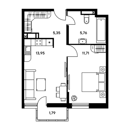 
  Продается 1-комн. квартира, 38.03 м², ЖК Гринсайд, 5.1-5.5
. Фото 1.