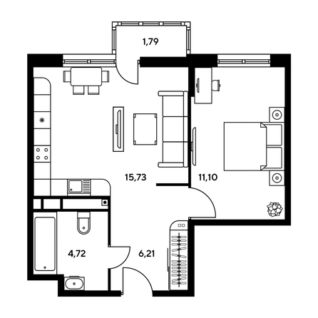 
  Продается 2-комн. квартира, 38.73 м², ЖК Гринсайд, 5.1-5.5
. Фото 1.
