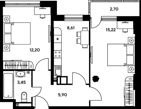 
  Продается 2-комн. квартира, 47.86 м², ЖК Гринсайд, 5.1-5.5
. Фото 1.