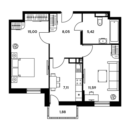 
  Продается 1-комн. квартира, 47.51 м², ЖК Гринсайд, 5.1-5.5
. Фото 1.