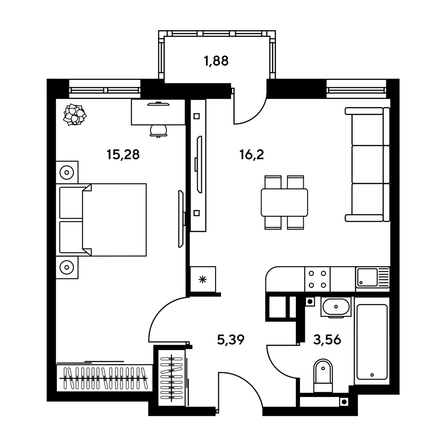 
  Продается 2-комн. квартира, 38.91 м², ЖК Гринсайд, 5.1-5.5
. Фото 1.