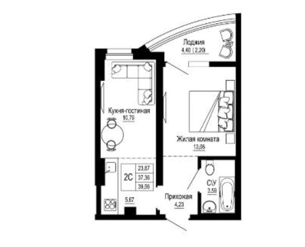 
  Продается 2-комн. квартира, 39.56 м², ЖК Донская Слобода
. Фото 8.