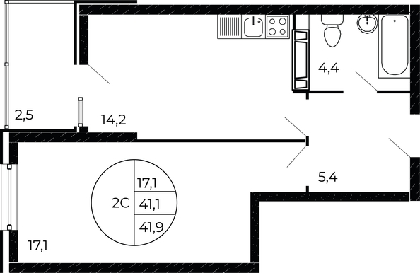
  Продается 1-комн. квартира, 41.22 м², ЖК Флора, литера 1.2
. Фото 1.