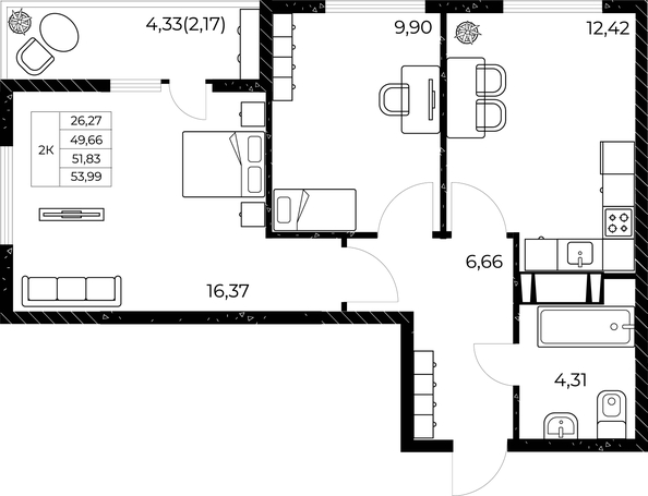 
  Продается 2-комн. квартира, 53.99 м², ЖК Звезда Столицы 2
. Фото 2.