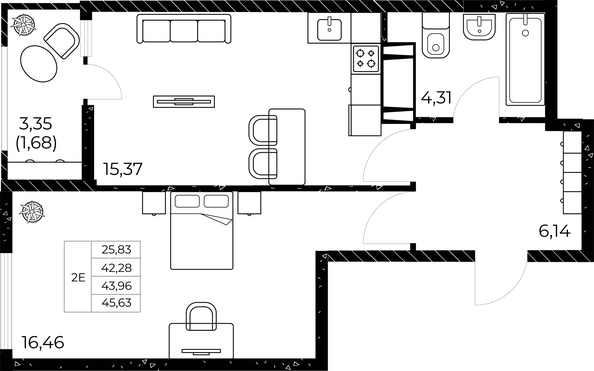 
  Продается 1-комн. квартира, 45.63 м², ЖК Звезда Столицы 2
. Фото 2.