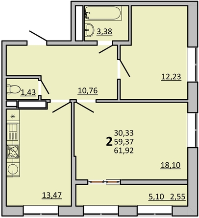 
  Продается 2-комн. квартира, 61.45 м², ЖК Frame (Фрейм), 11В
. Фото 1.