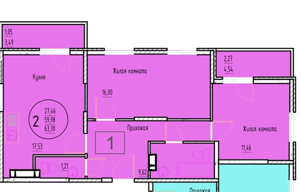 
  Продается 3-комн. квартира, 63 м², ЖК Gray (Грэй), кв-л 11-1
. Фото 12.