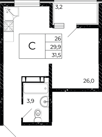 
  Продается студия, 31.5 м², ЖК Флора, литера 2.2
. Фото 1.