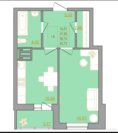 
  Продается 1-комн. квартира, 40 м², Тибетская ул, д. 1в
. Фото 6.