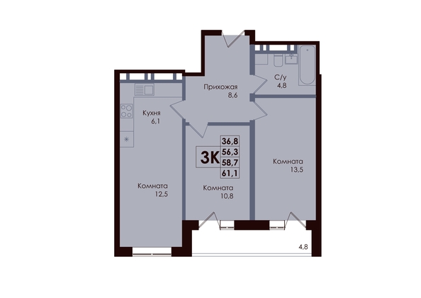 
  Продается 3-комн. квартира, 58.7 м², ЖК ACADEMIA (Академия)
. Фото 1.