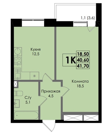 
  Продается 1-комн. квартира, 41.7 м², ЖК Botanika (Ботаника), дом 1
. Фото 1.