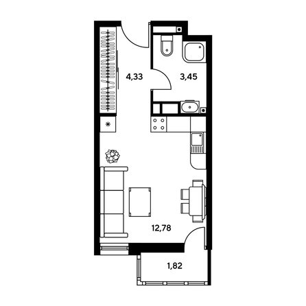 
  Продается студия, 22.38 м², ЖК Гринсайд, 5.1-5.5
. Фото 1.