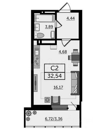 
  Продается студия, 33 м², Ворошиловский пр-кт, д. 82/4
. Фото 5.