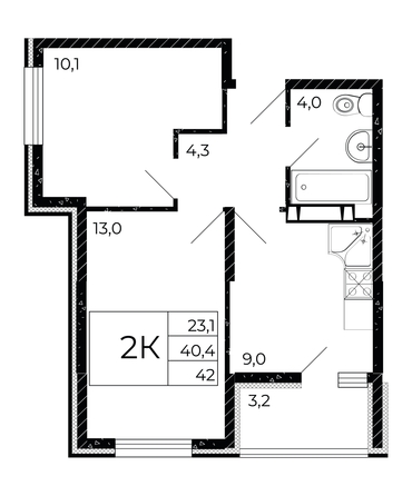 
  Продается 2-комн. квартира, 42 м², ЖК Флора, литера 2.1
. Фото 1.