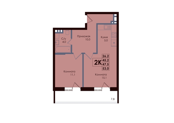 
  Продается 2-комн. квартира 47.42 м², в ЖК Академия, 1 этап. Фото 1.