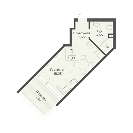 
  Продается апартамент 32.6 м², в АК Тамерун, корп 2. Фото 7.