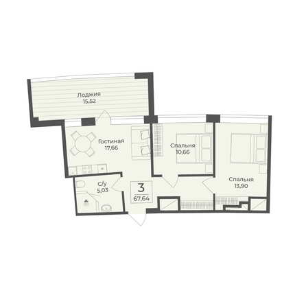
  Продается апартамент 67.64 м², в АК Тамерун, корп 1. Фото 7.