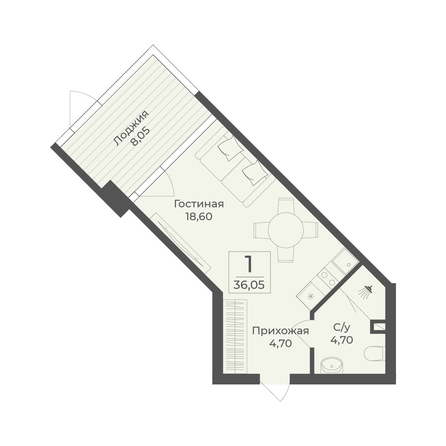 
  Продается апартамент 36.05 м², в АК Тамерун, корп 2. Фото 7.