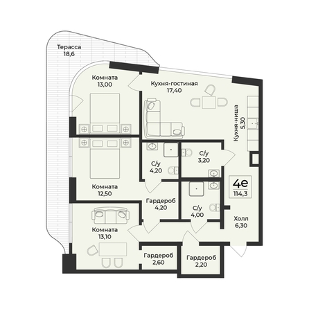 
  Продается 4-комн. квартира 115.7 м², в ЖК Нега. Фото 1.