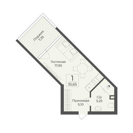 
  Продается апартамент 35.65 м², в АК Тамерун, корп 2. Фото 8.