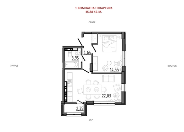 
  Продается 1-комн. квартира 45.9 м². Фото 2.