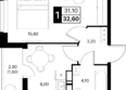 Эстет, литер 47.2: Планировка 1-комн 32,6 м²