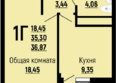 Славянка, литера 10: Планировка 1-комн 36,87 - 37,64 м²