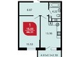 Красная площадь, литера 3: Планировка 1-комн 44,31 м²