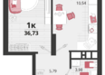 Родные просторы, литера 15: Планировка 1-комн 36,73 м²