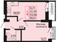 Вишневый сад, дом 2.2: Планировка 1-комн 33,98 м²