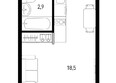 5 элемент Аске, лит 5-10 стр.1, сек.1,2,3: Планировка Студия 20,7, 22,7 м²